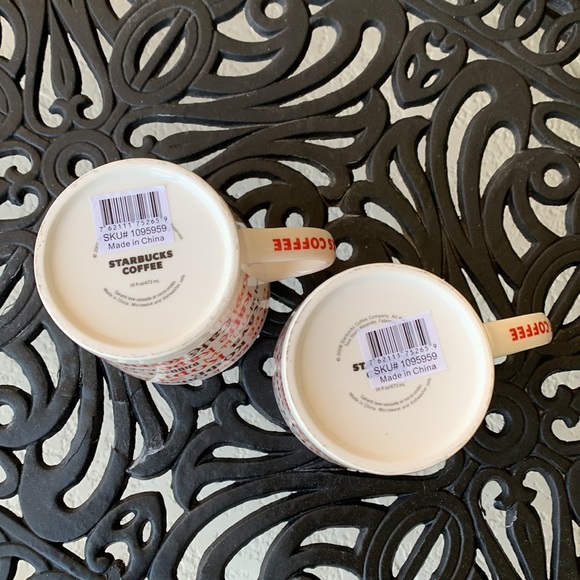 Set of Two NEW Starbucks coffee mugs in white/ red w/ multi language “coffee” - Picture 9 of 9